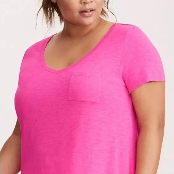 Torrid Plus Size V Neck Chest Pocket Heather Pink Burn Out Tee Shirt - Picture 1 of 8